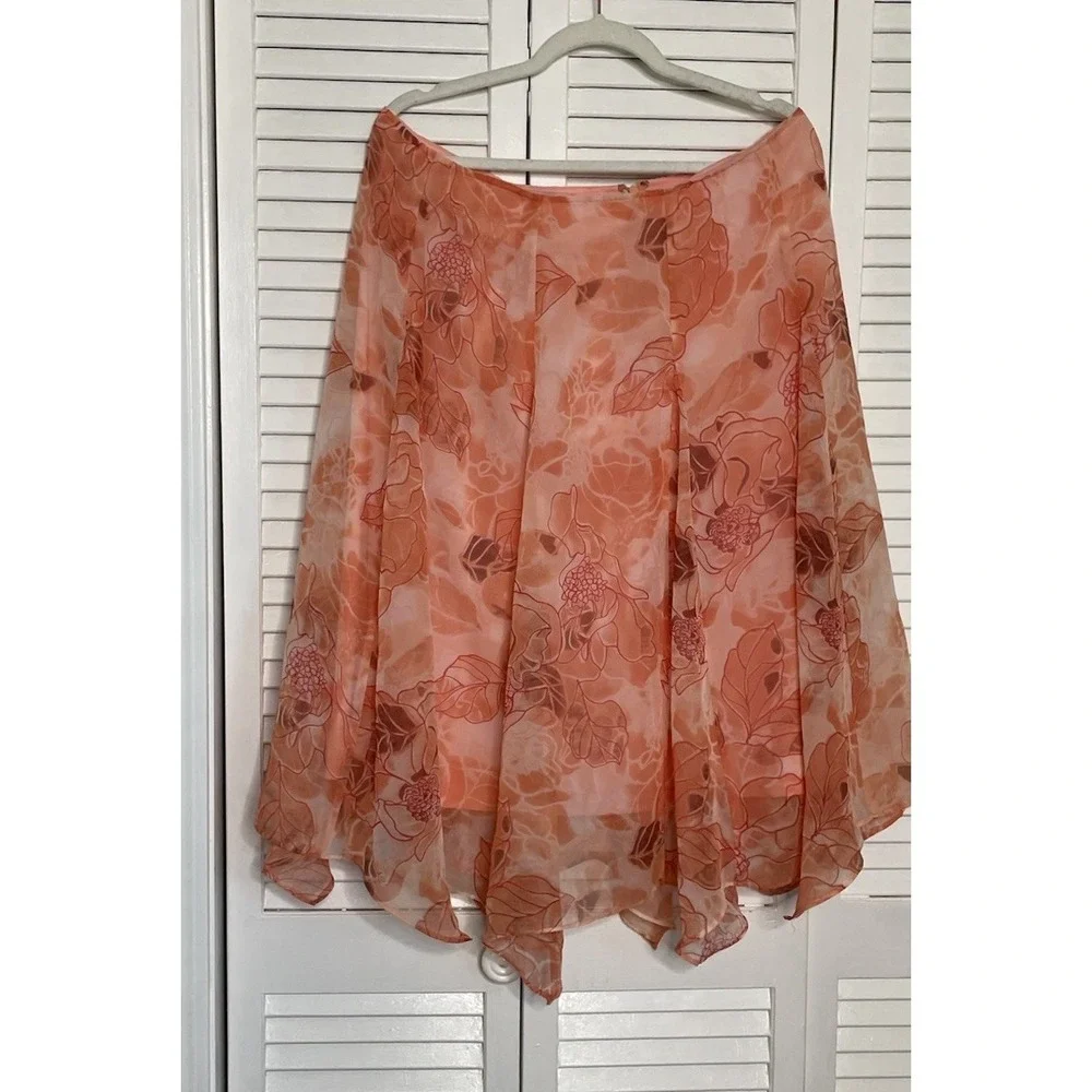 Sheri Martin Womens 18‎ Skirt Peach Handkerchief Hem Floral Elegant Lined